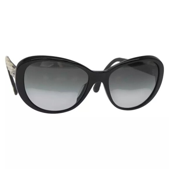 CHANEL Tweed Sunglasses Plastic Black CC Auth